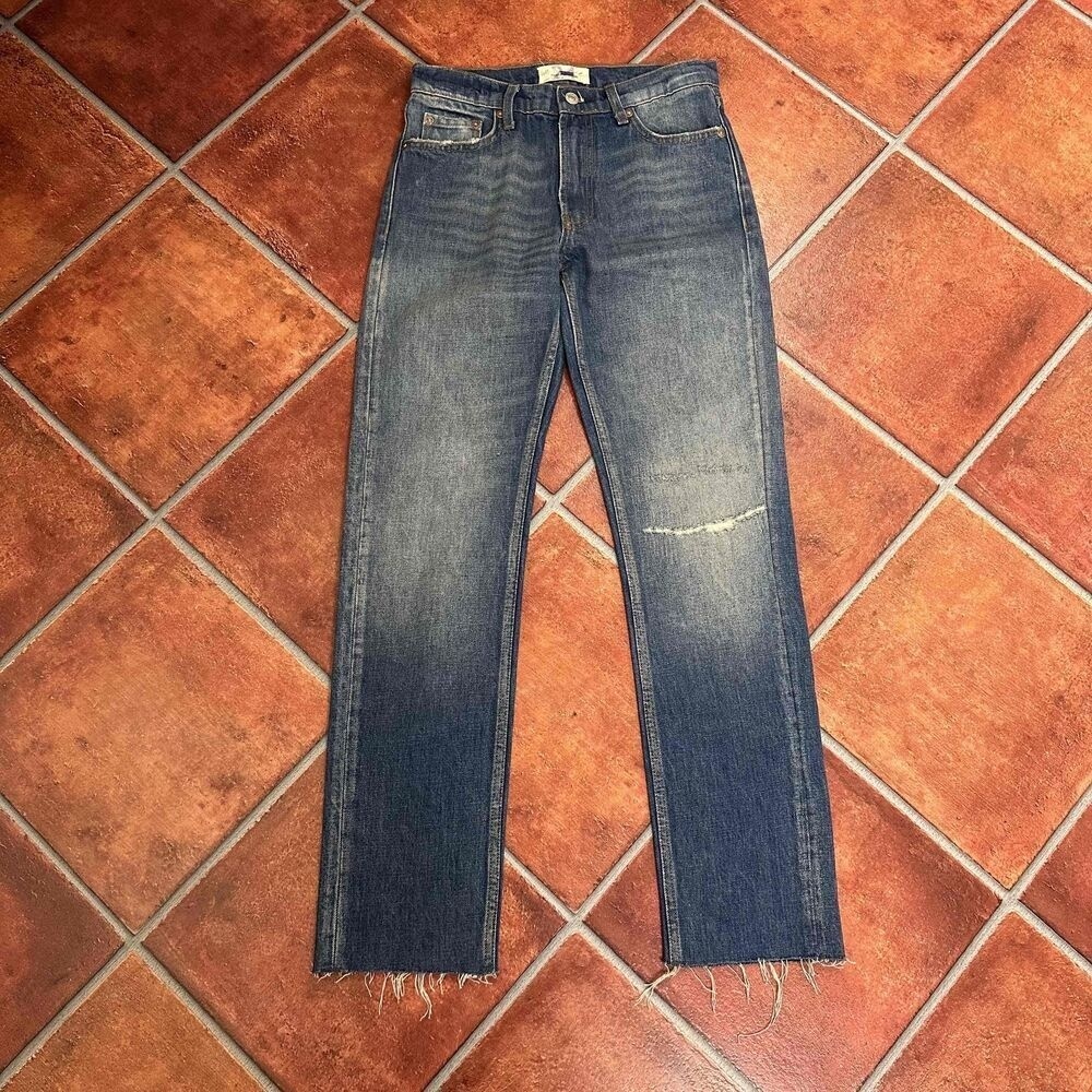 Free People Blue Distressed Frayed Hem Faded Skinny Jeans Size 26